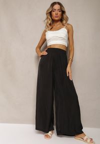 Renee - Czarne Spodnie High Wiast z Wiskozą i Szerokimi Nogawkami Osevia. Okazja: do pracy. Stan: podwyższony. Kolor: czarny. Materiał: wiskoza. Styl: elegancki #4