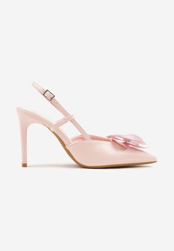 Renee - Różowe Sandały na Szpilce Vices Slingback z Kwiatem 3D Koviano. Okazja: na imprezę. Zapięcie: sprzączka. Kolor: różowy. Wzór: kwiaty. Obcas: na szpilce. Styl: elegancki, klasyczny