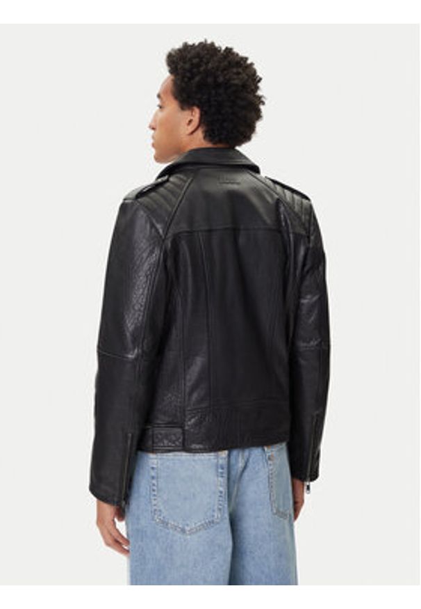 Hugo - HUGO Kurtka skórzana Lowis-6 50542108 Czarny Regular Fit. Kolor: czarny. Materiał: skóra