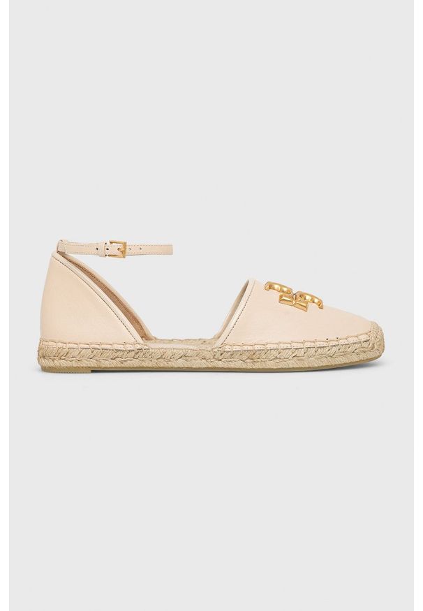 Tory Burch espadryle skórzane Eleanor Dorsay kolor beżowy. Nosek buta: okrągły. Zapięcie: klamry. Kolor: beżowy. Materiał: skóra. Obcas: na obcasie. Wysokość obcasa: niski