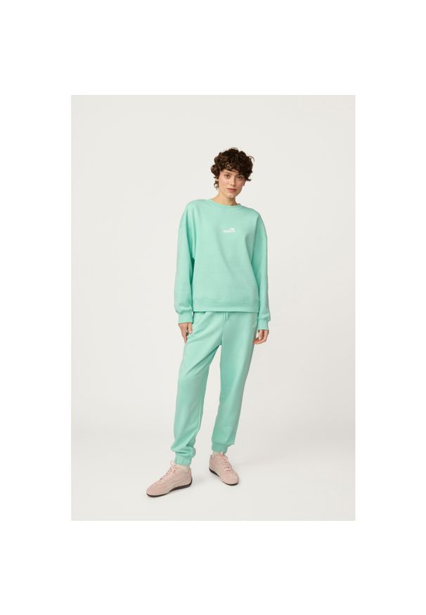 Spodnie Kubota miętowe damskie. Kolor: miętowy. Materiał: bawełna, dresówka, materiał