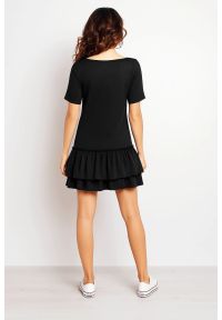 Infinite You - Bawełniana sukienka z falbanami u dołu melanżowy grafit. Okazja: na co dzień. Typ kołnierza: kołnierz z falbankami. Materiał: bawełna. Długość rękawa: krótki rękaw. Wzór: melanż. Styl: casual, elegancki. Długość: mini #2