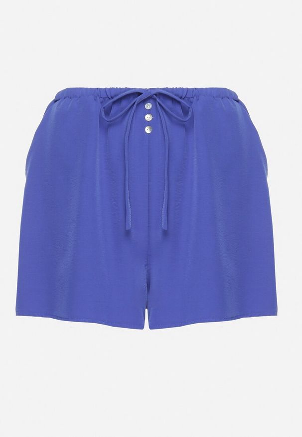 Born2be - Granatowe Szorty z Gumką w Pasie i Wysokim Stanem Givata. Okazja: na spacer. Stan: podwyższony. Kolor: niebieski. Materiał: tkanina. Sezon: lato. Styl: klasyczny