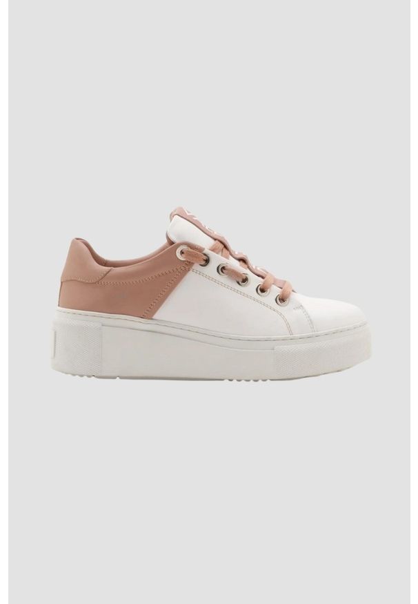 Valentino by Mario Valentino - VALENTINO Biało-różowe sneakersy Baraga S Sneaker Lace-U, Rozmiar 40. Kolor: biały. Materiał: skóra