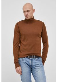BOSS - Boss Sweter wełniany 50463056 męski kolor brązowy lekki z półgolfem. Okazja: na co dzień. Kolor: brązowy. Materiał: wełna. Długość rękawa: długi rękaw. Długość: długie. Styl: casual #5