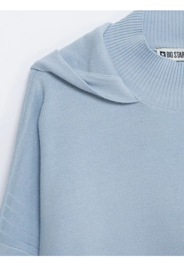 Big-Star - Sweter damski typu poncho niebieski Rajana 400. Kolor: niebieski. Materiał: wiskoza, prążkowany, skóra. Wzór: ze splotem. Sezon: lato. Styl: elegancki