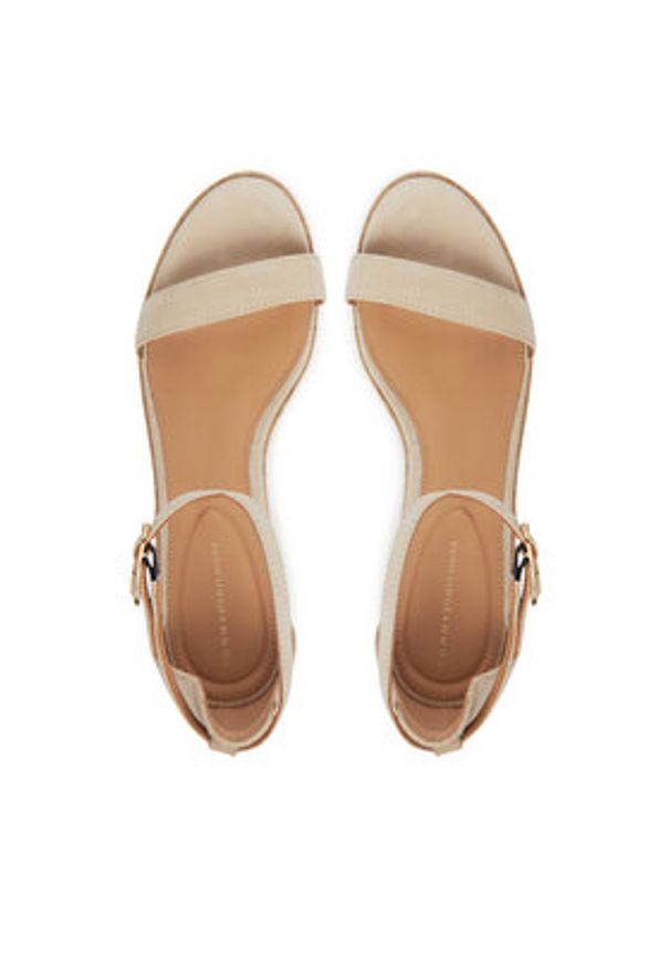 TOMMY HILFIGER - Tommy Hilfiger Espadryle Suede Ankle Mid Wedge Espadrille FW0FW08479 Beżowy. Kolor: beżowy. Materiał: zamsz, skóra
