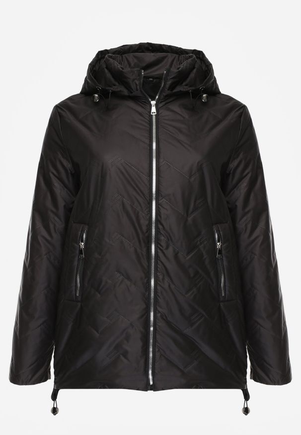 Born2be - Czarna Przejściolwa Pikowana Kurtka z Odpinanym Kapturem Nevistta. Okazja: na spacer, na co dzień, do pracy. Kolekcja: plus size. Kolor: czarny. Materiał: poliester, jeans. Styl: casual, elegancki