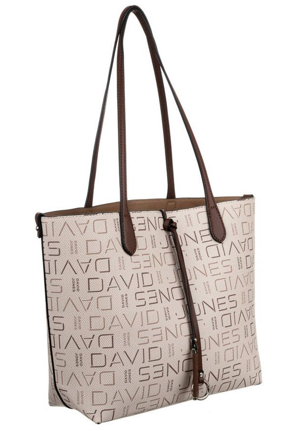 DAVID JONES - Shopper bag beżowy print David Jones 6534-2 BEIGE. Kolor: beżowy. Wzór: nadruk. Materiał: skórzane