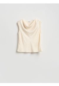Reserved - Bluzka z drapowanym dekoltem - złamana biel. Materiał: tkanina