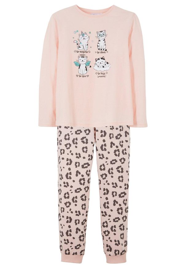 bonprix - Piżama (2 części) z bawełny organicznej. Kolor: różowy. Materiał: bawełna. Długość: długie. Wzór: nadruk