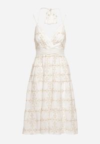 Born2be - Beżowa Sukienka Kiolla. Okazja: na co dzień. Typ kołnierza: dekolt w serek. Kolor: beżowy. Wzór: aplikacja. Typ sukienki: proste. Materiał: materiał, jeans. Długość rękawa: krótki rękaw. Sezon: jesień, lato. Styl: boho, casual, elegancki #4