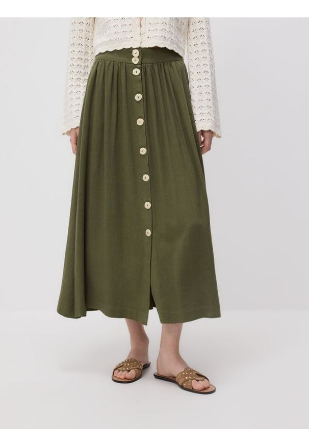 Reserved - Spódnica z dodatkiem lnu - ciemnozielony. Kolor: zielony. Materiał: len