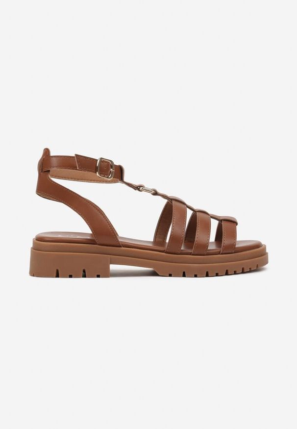 Born2be - Brązowe Sandały Gladiatorki Zapinane na Sprzączkę Atuta. Okazja: na co dzień. Zapięcie: sprzączka. Kolor: brązowy. Materiał: jeans. Sezon: lato. Styl: klasyczny, elegancki, casual