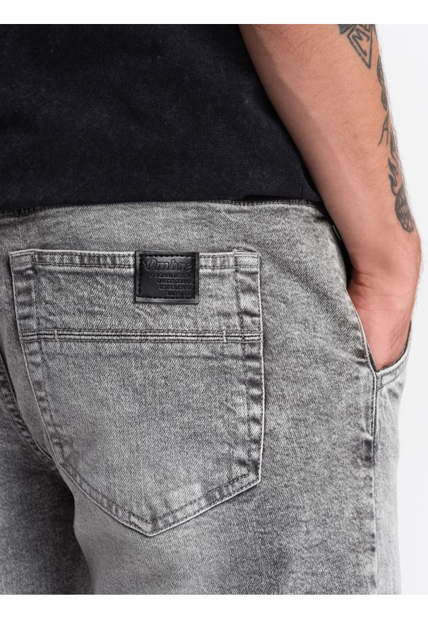 Ombre Clothing - Spodnie męskie JOGGERY jeansowe z przetarciami - jasnoszare V4 OM-PADJ-0150 - XXL. Kolor: szary. Materiał: jeans