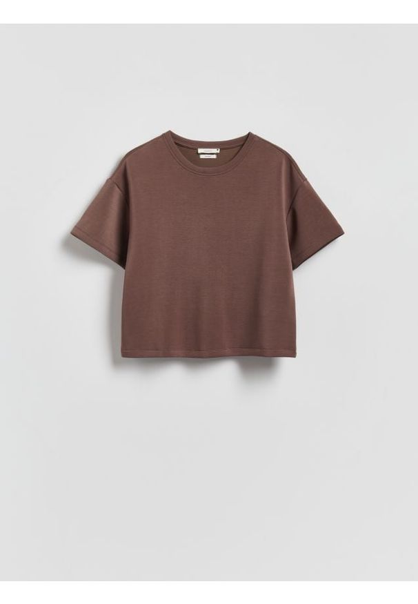 Reserved - T-shirt z modalem - brązowy. Kolor: brązowy. Materiał: dzianina