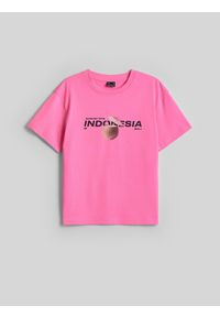 4f - 4F T-shirt loose z nadrukiem damski - różowy M. Okazja: na co dzień. Kolor: różowy. Materiał: materiał, bawełna, dzianina. Wzór: nadruk. Styl: casual #1