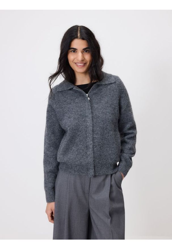 Reserved - Sweter z kołnierzem - ciemnoszary. Kolor: szary. Materiał: dzianina, wełna