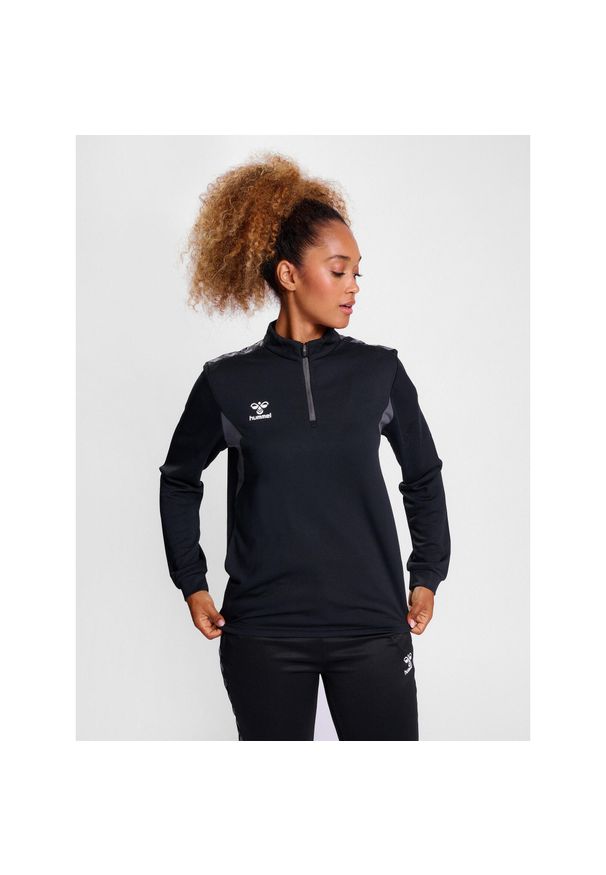Damska bluza dresowa half zip Hummel Authentic. Kolor: czarny. Materiał: dresówka. Sport: fitness