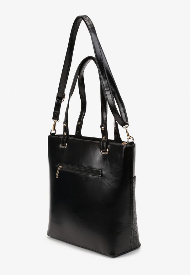 Renee - Czarna Duża Torebka Shopper na Ramię z Tłoczeniem Jelin. Kolor: czarny. Materiał: z tłoczeniem. Rozmiar: duże. Rodzaj torebki: na ramię
