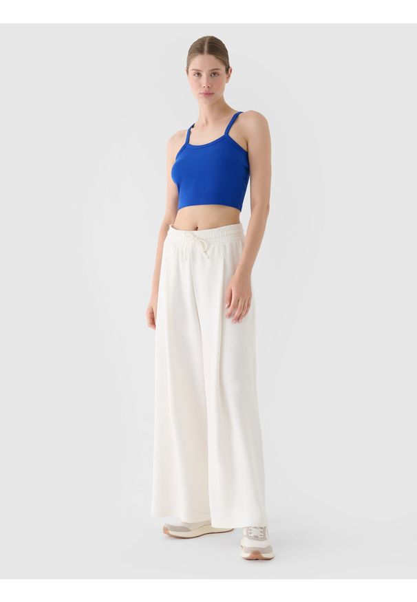 4f - 4F Crop top slim damski - niebieski S. Kolor: niebieski. Materiał: elastan, dzianina, prążkowany, bawełna, materiał. Długość rękawa: na ramiączkach. Wzór: jednolity, prążki