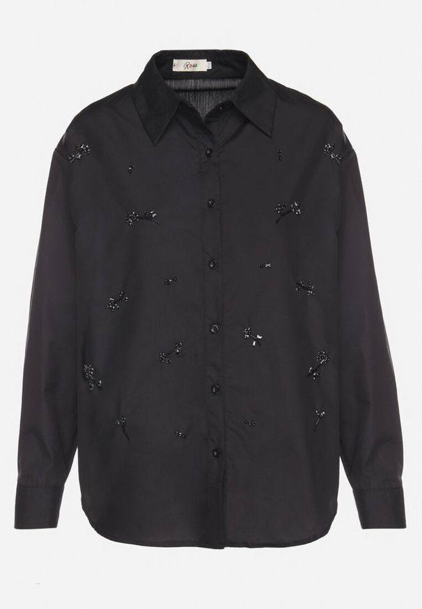 Born2be - Czarna Koszula z Bawełny Ozdobiona Naszywkami Katiema. Okazja: na co dzień. Kolor: czarny. Materiał: bawełna. Wzór: aplikacja. Styl: casual