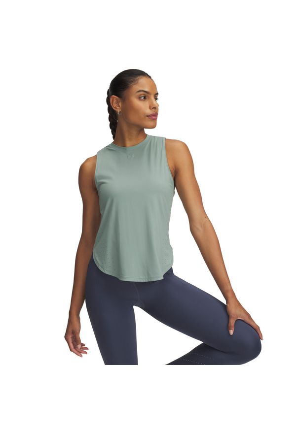 Damski tank top Under Armour Launch Elite. Kolor: zielony. Materiał: materiał. Długość rękawa: bez rękawów. Sport: fitness