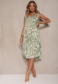 Renee - Zielona Sukienka z Bawełny z Motywem Paisley Zivanae. Okazja: na co dzień. Kolor: zielony. Materiał: bawełna. Wzór: paisley. Sezon: lato. Typ sukienki: proste. Styl: elegancki, casual