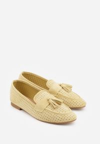 Renee - Żółte Perforowane Mokasyny z Imitacji Zamszu Zdobione Frędzlami Vaeliane. Okazja: na co dzień. Kolor: żółty. Materiał: zamsz. Wzór: aplikacja. Styl: casual, elegancki #8
