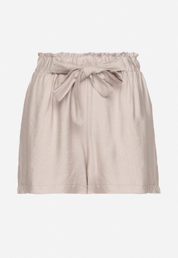Born2be - Szare Wiskozowe Szorty w Stylu Paper Bag z Paskiem Saramora. Okazja: na co dzień, na spacer. Kolor: szary. Materiał: wiskoza. Sezon: lato. Styl: elegancki, casual
