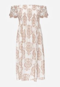 Born2be - Beżowa Wiskozowa Sukienka Hiszpanka w Etniczny Wzór Hywen. Okazja: na co dzień. Typ kołnierza: dekolt hiszpanka. Kolor: beżowy. Materiał: wiskoza. Wzór: paisley. Sezon: lato. Typ sukienki: rozkloszowane, proste. Styl: casual, klasyczny #6