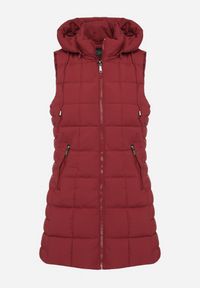 Born2be - Bordowa Pikowana Kamizelka z Odpinanym Kapturem i Kieszeniami na Suwak Anoria. Okazja: na co dzień. Kolor: czerwony. Materiał: jeans. Wzór: aplikacja. Styl: klasyczny, casual #3