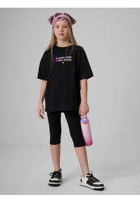 4f - 4F Legginsy dzianinowe 3/4 dziewczęce - czarne 164 (13-14 lat). Okazja: na co dzień, na uczelnię. Stan: podwyższony. Kolor: czarny. Materiał: dzianina. Sezon: lato. Styl: casual, sportowy #1