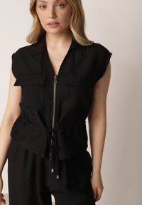 Born2be - Czarny Wiskozowy Komplet w Stylu Safari Spodnie i Bluzka na Suwak z Wiązaniem Iphisei. Kolor: czarny. Materiał: wiskoza #2