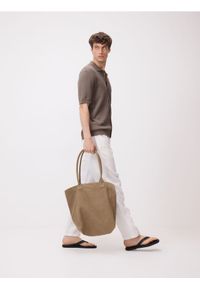 Reserved - Rozpinany sweter polo - brązowy. Typ kołnierza: polo. Kolor: brązowy. Materiał: bawełna, dzianina #1