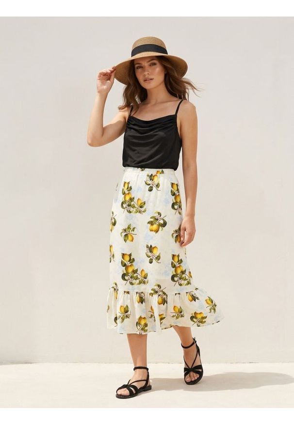 Sinsay - Bawełniana spódnica midi z falbanami w cytryny - wielobarwny. Materiał: bawełna