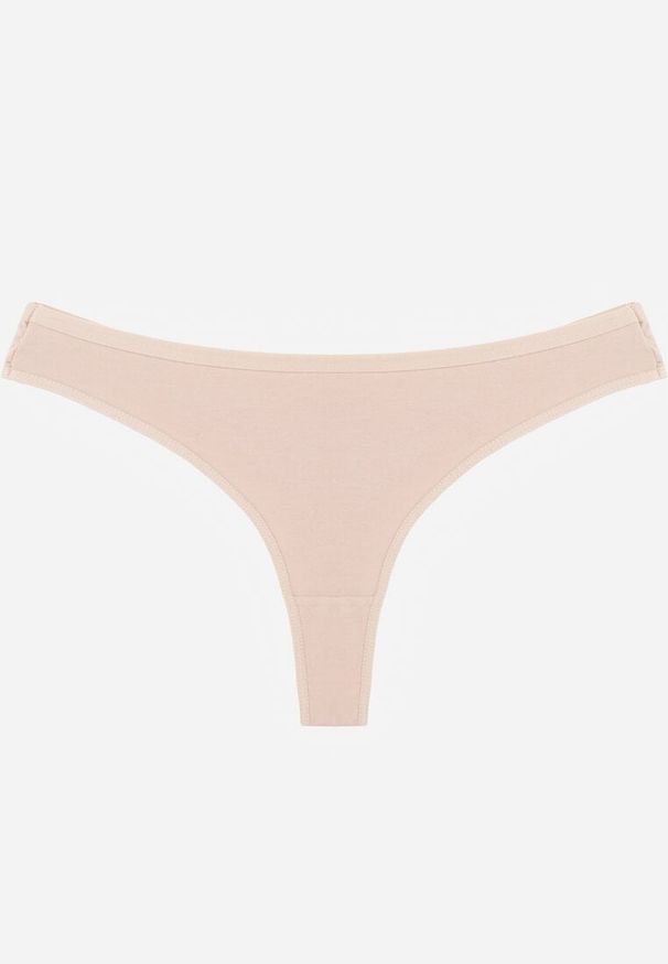 Renee - Beżowe Gładkie Majtki Stringi z Bawełną Chrysile. Kolor: beżowy. Materiał: bawełna. Wzór: gładki