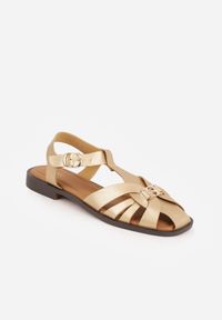 Born2be - Złote Sandały VICES z Przeplatanymi Paskami i Elegancką Aplikacją Peticea. Okazja: na co dzień. Zapięcie: pasek. Kolor: złoty. Materiał: jeans. Wzór: aplikacja. Sezon: lato. Styl: elegancki #3