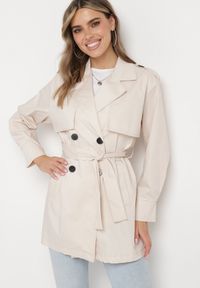Born2be - Beżowy Płaszcz Trencz z Wiązanym Paskiem Zelamoon. Okazja: na co dzień. Kolor: beżowy. Styl: casual, klasyczny #4