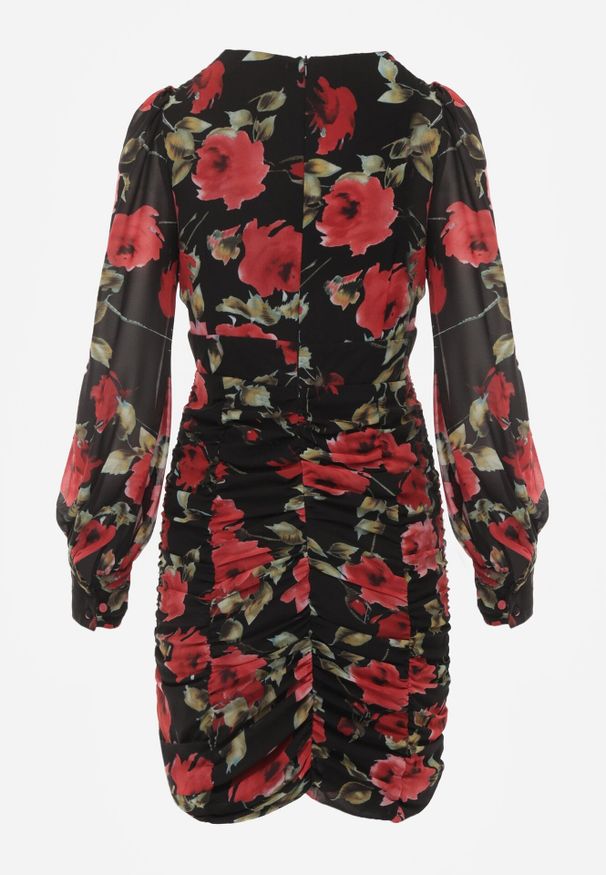 Born2be - Czarna Sukienka Dopasowana z Marszczeniem Kassissa. Okazja: na co dzień. Kolor: czarny. Materiał: jeans. Typ sukienki: proste. Styl: elegancki, casual