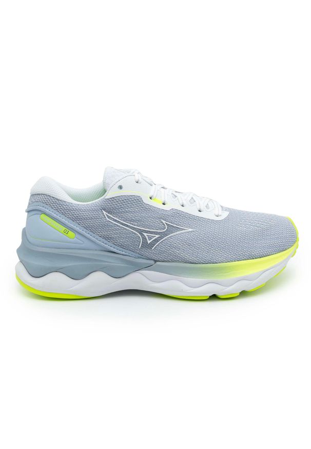 Buty do biegania damskie Mizuno Wave Skyrise 3. Zapięcie: sznurówki. Kolor: biały, żółty, wielokolorowy. Materiał: syntetyk, materiał. Szerokość cholewki: normalna. Model: Mizuno Wave