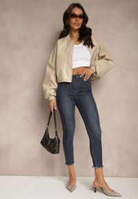 Renee - Granatowe Jeansy Slim z Elastyczną Talią Caliti. Okazja: na co dzień. Kolor: niebieski. Styl: klasyczny, elegancki, casual #3