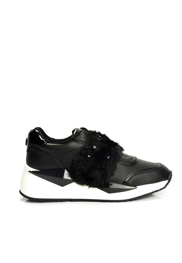 Guess Sneakersy "Tinsel" | FL8TI2 LEA12 / Tinsel | Kobieta | Czarny. Wysokość cholewki: przed kostkę. Zapięcie: bez zapięcia. Kolor: czarny. Materiał: materiał, syntetyk, tkanina, skóra. Wzór: aplikacja. Obcas: na koturnie