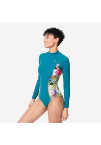 OLAIAN - Kostium jednoczęściowy surfingowy damski Olaian Dani Desirade długi rękaw. Kolor: wielokolorowy, niebieski, zielony. Materiał: poliamid, poliester, materiał, elastan. Długość: długie #1