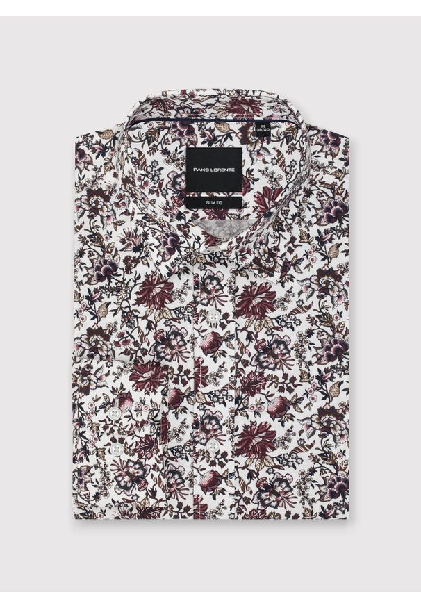 Pako Lorente - PAKO LORENTE – Biała koszula w kwiaty. Typ kołnierza: kołnierzyk klasyczny. Kolor: biały. Materiał: bawełna, elastan. Długość rękawa: długi rękaw. Długość: długie. Wzór: kwiaty. Styl: klasyczny