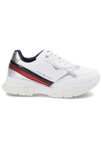 TOMMY HILFIGER - Białe Sneakersy Tommy Hilfiger Damskie Modne Buty. Okazja: na uczelnię, na spacer. Zapięcie: pasek. Kolor: biały. Szerokość cholewki: normalna. Wzór: paski. Materiał: materiał, skóra ekologiczna. Obcas: na obcasie. Styl: sportowy. Wysokość obcasa: niski #5