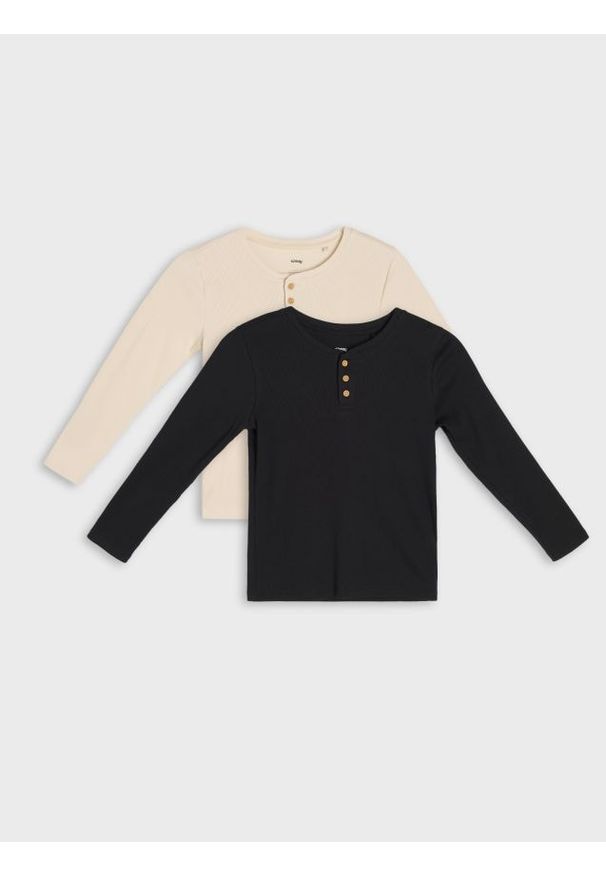 Sinsay - Koszulki z długimi rękawami z prążkowanej dzianiny 2 pack - beżowy. Kolor: beżowy. Materiał: dzianina, prążkowany. Długość rękawa: długi rękaw. Długość: długie
