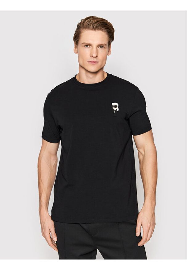 Karl Lagerfeld - KARL LAGERFELD T-Shirt Crew Neck 755027 500221 Czarny Regular Fit. Typ kołnierza: dekolt w karo. Kolor: czarny. Materiał: bawełna