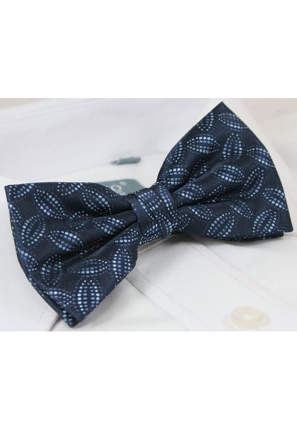 Granatowa Mucha + Biała Poszetka - Chattier, Męska. Kolor: niebieski. Styl: sportowy, elegancki