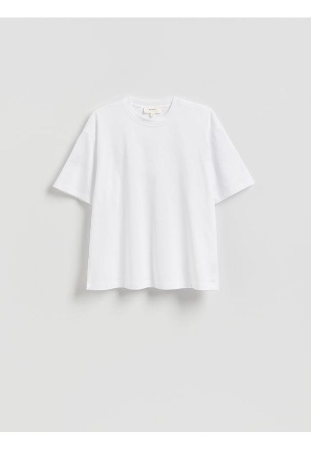 Reserved - T-shirt oversize z merceryzowanej bawełny - biały. Kolor: biały. Materiał: bawełna